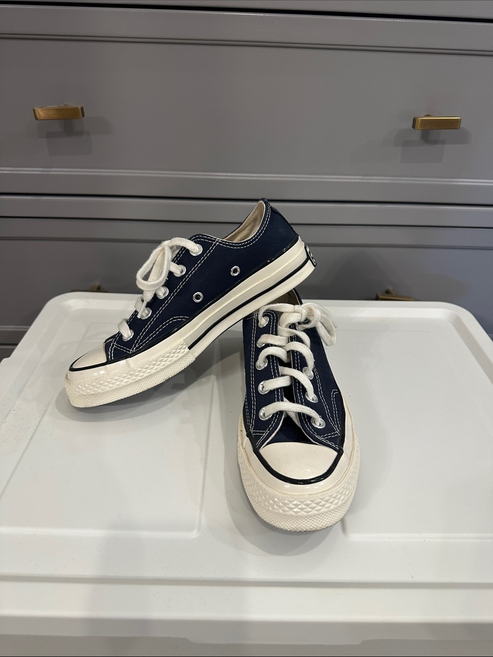 Navy Canvas Low-Top Sneakers with White Trim